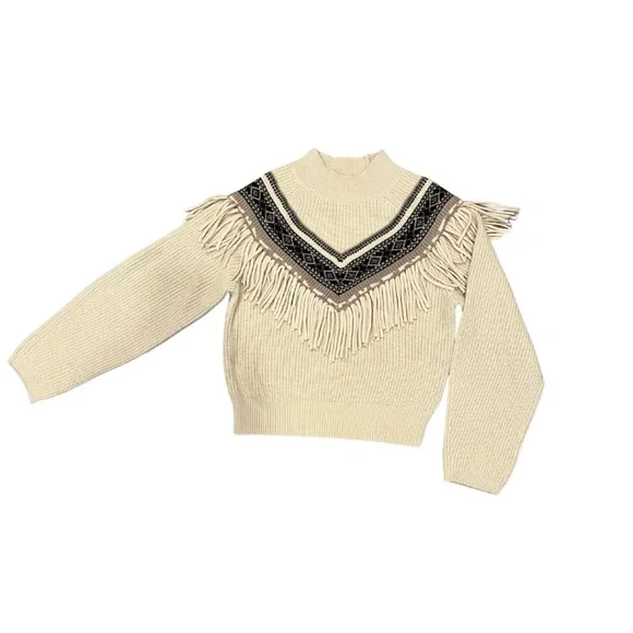 Z Supply Cream Fringe Fair Isle Crew Sweater - Picture 4 of 5